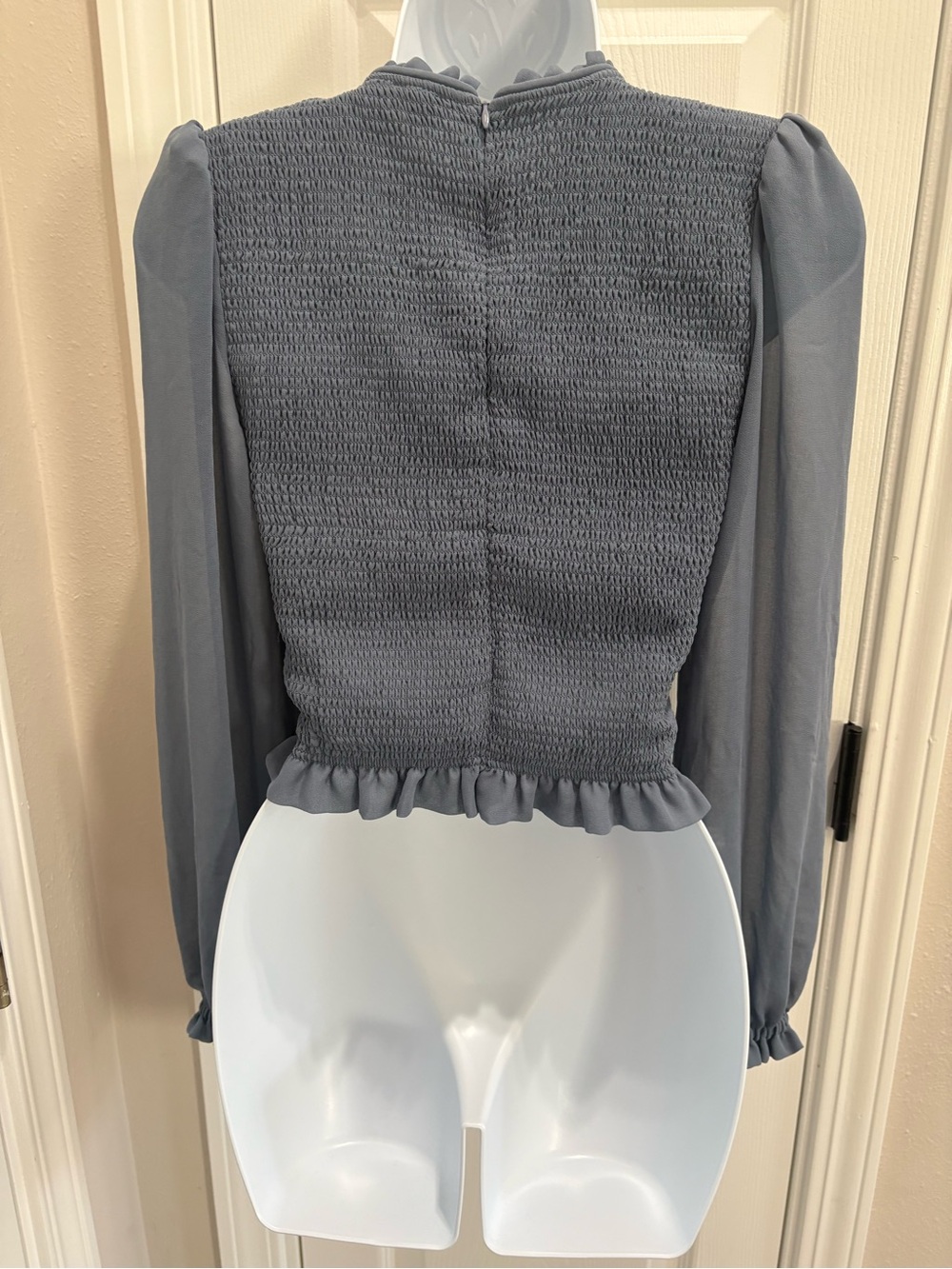 Wilfred Smocked Ruffle-Trim Long Sleeve Top - blueish gray - Picture 3 of 6